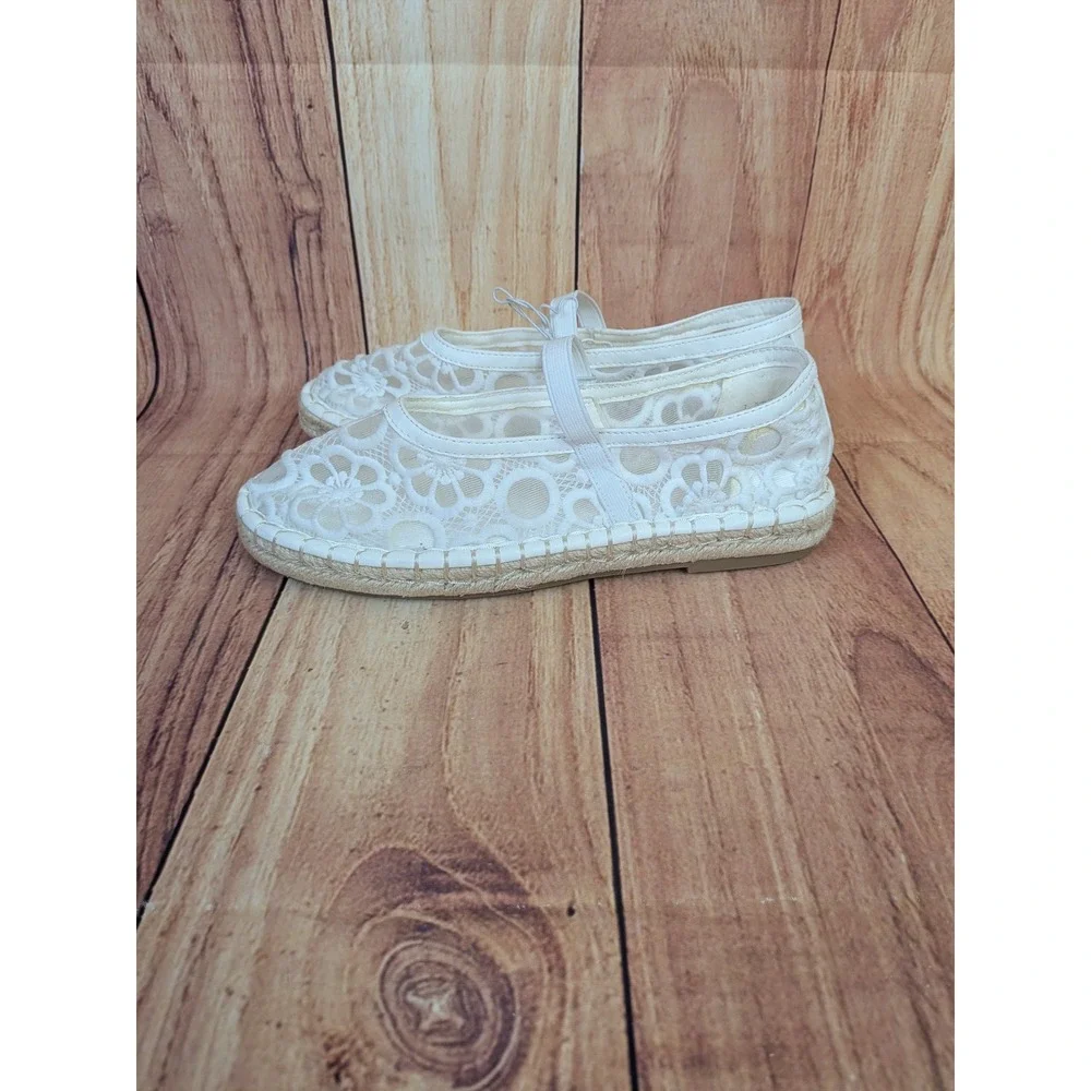 Universal Thread Celia White Lace Mary Jane Espadrille Flats Womens Size 7